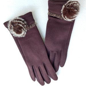 Faux Fur Cuff & Lace Glove - Brown (Medium)
